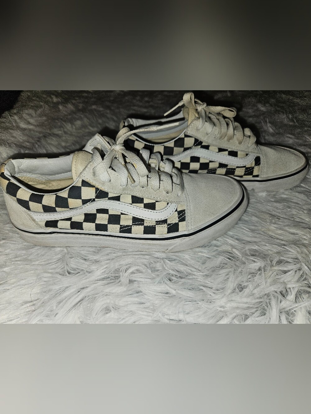 Vans Old Skool Checkerboard Sneakers Women's Size 8 Black White Suede Canvas - Picture 2 of 7